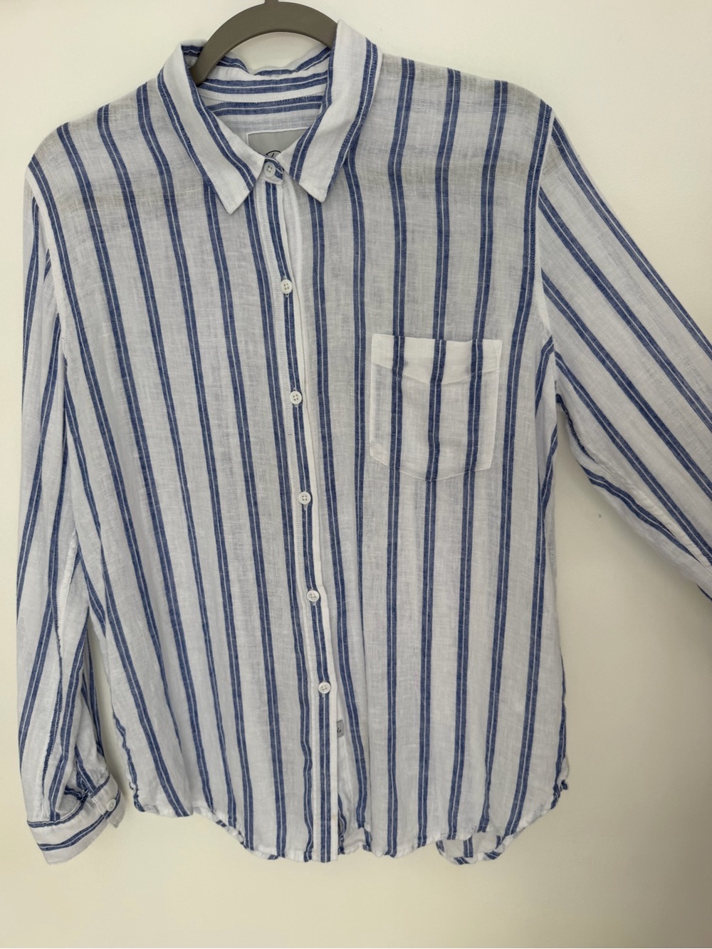 Rails "Charli" Villa Stripe Blue White Linen Blend Button Down Shirt Lightweight - Picture 8 of 17